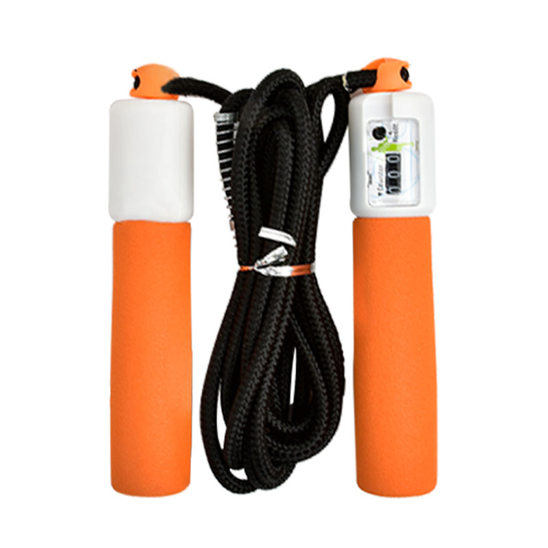 6137计数运动棉质跳绳学生中考专用跳绳高海绵手柄防磨弹簧保护套白底实物图