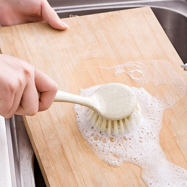 Wheat straw long-handled pot brush, multi-purpose kitchen brush for pot and bowl cleaning, countertop cleaning brush with hanging holes