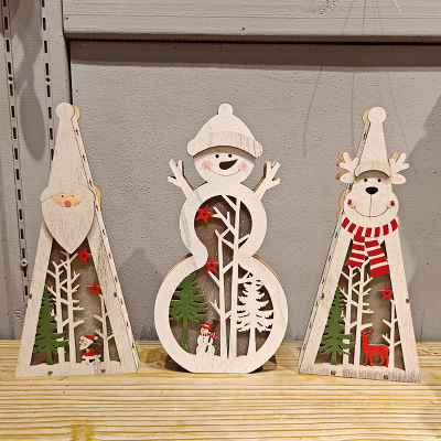 圣诞节装饰发光圣诞树圣诞雪人圣诞老人摆件木质圣诞树