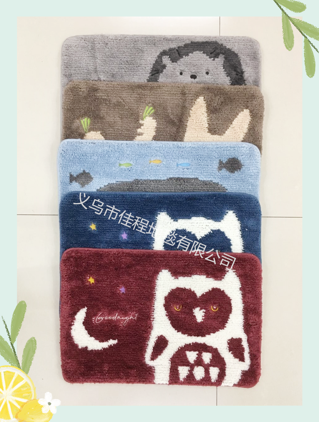 New TPR base cartoon super fiber floor mat, water-absorbing and anti-slip floor mat, carpet, super fine super fiber door mat, cartoon floor mat, 38*58cm Specification drawing