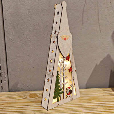 圣诞节装饰发光圣诞树圣诞雪人圣诞老人摆件木质圣诞树细节图