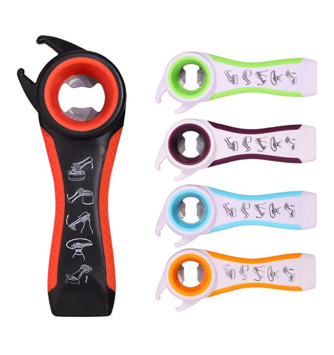 Five-in-one bottle opener, kitchen small tool, multi-functional bottle opener, rubber-edged bottle opener Item Picture