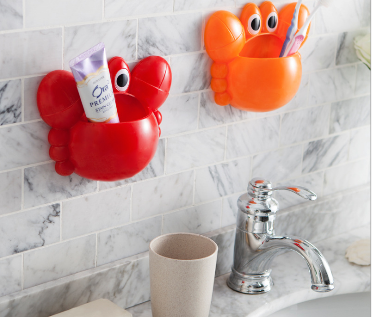 可爱螃蟹强力吸盘壁式牙刷架 创意牙刷牙膏收纳架细节图