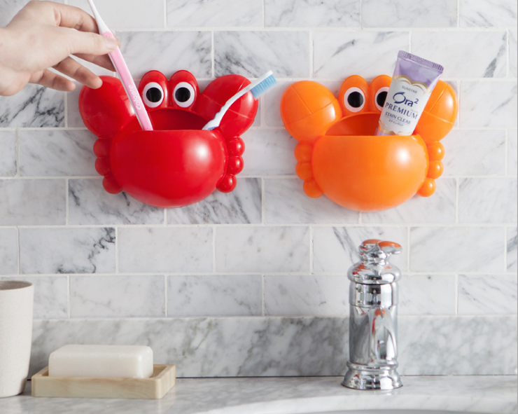 可爱螃蟹强力吸盘壁式牙刷架 创意牙刷牙膏收纳架产品图