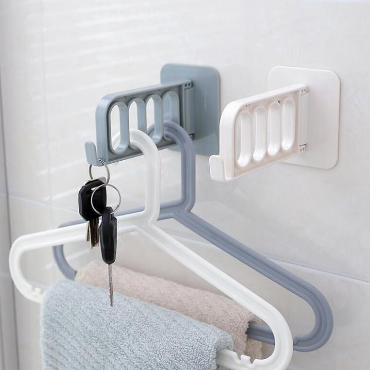 抖音无痕实用4孔晾衣架 可折叠门后挂架衣架创意壁挂衣服收纳挂细节图