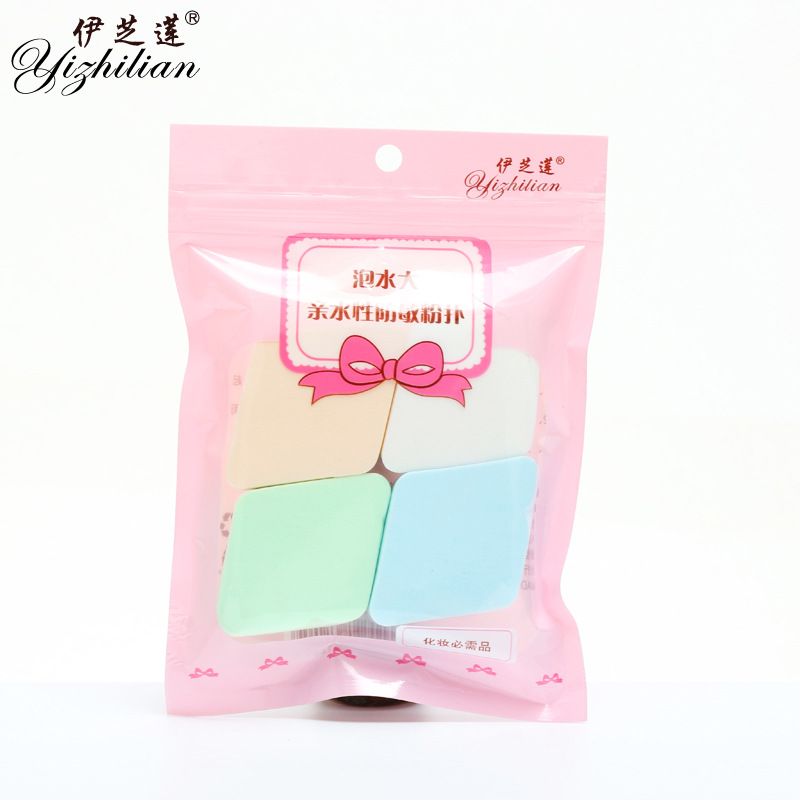 厂家直销4个装菱形粉扑非乳胶泡水大加厚天然海棉防敏扑干湿两用产品图