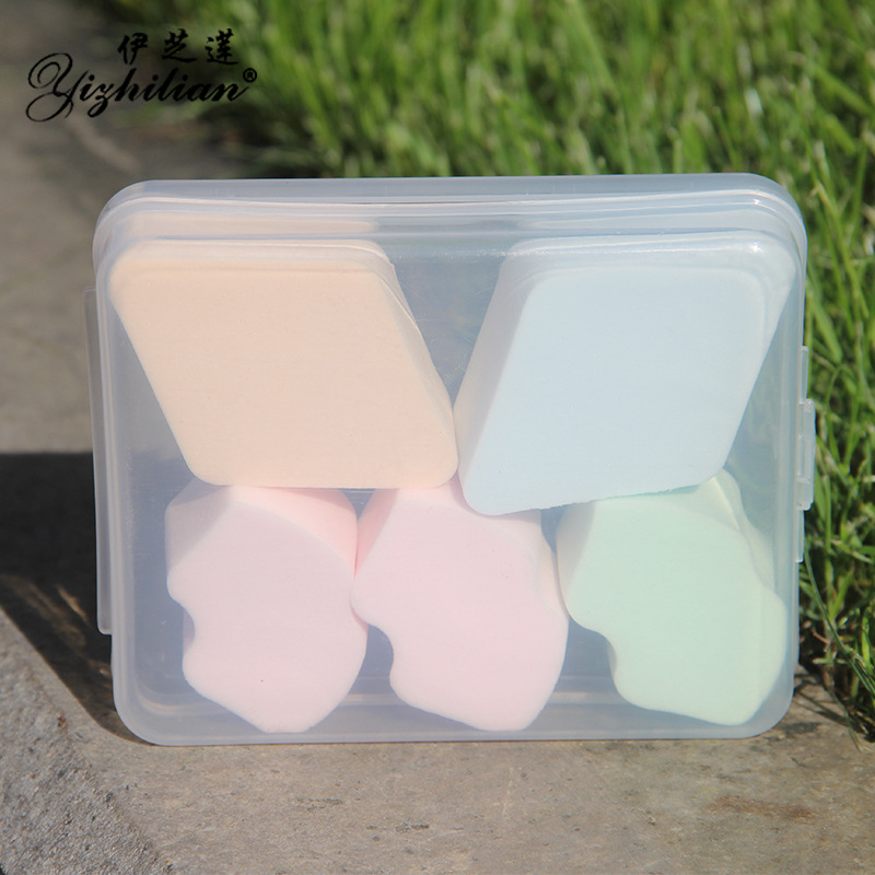 Box set of sponge powder puff, diamond-shaped dry and wet dual-purpose sponge foundation, makeup cotton, makeup powder puff tools, beauty eggs, 5 pieces Item Picture