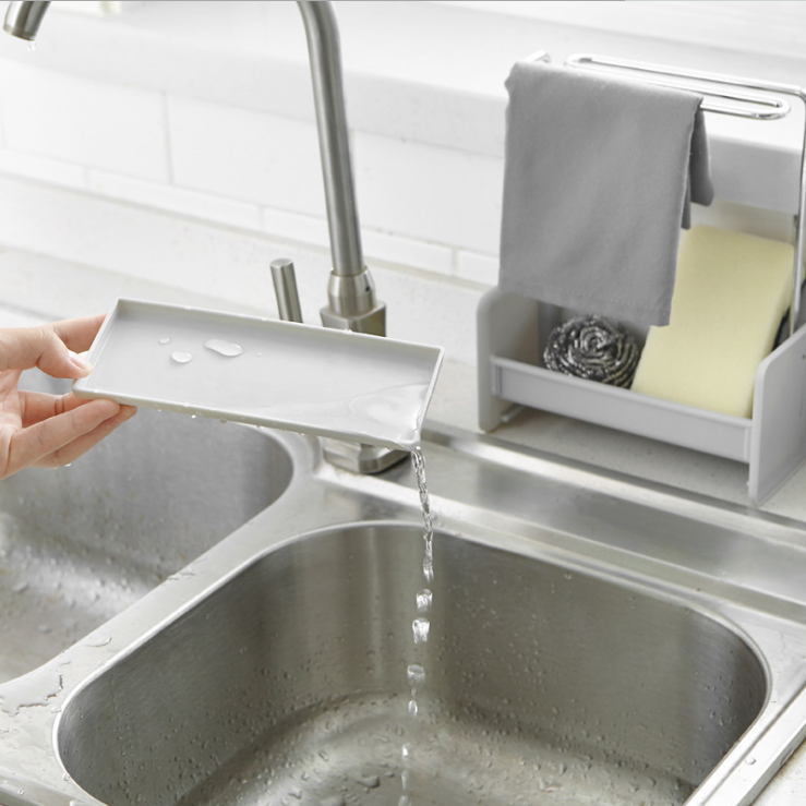 Multi-functional stainless steel sink, draining rack, countertop, rag hanging rack, sponge cleaning ball storage rack, pool storage rack Application Scenario