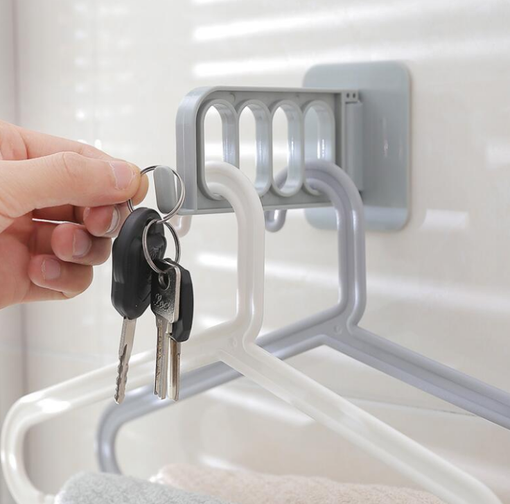 抖音无痕实用4孔晾衣架 可折叠门后挂架衣架创意壁挂衣服收纳挂