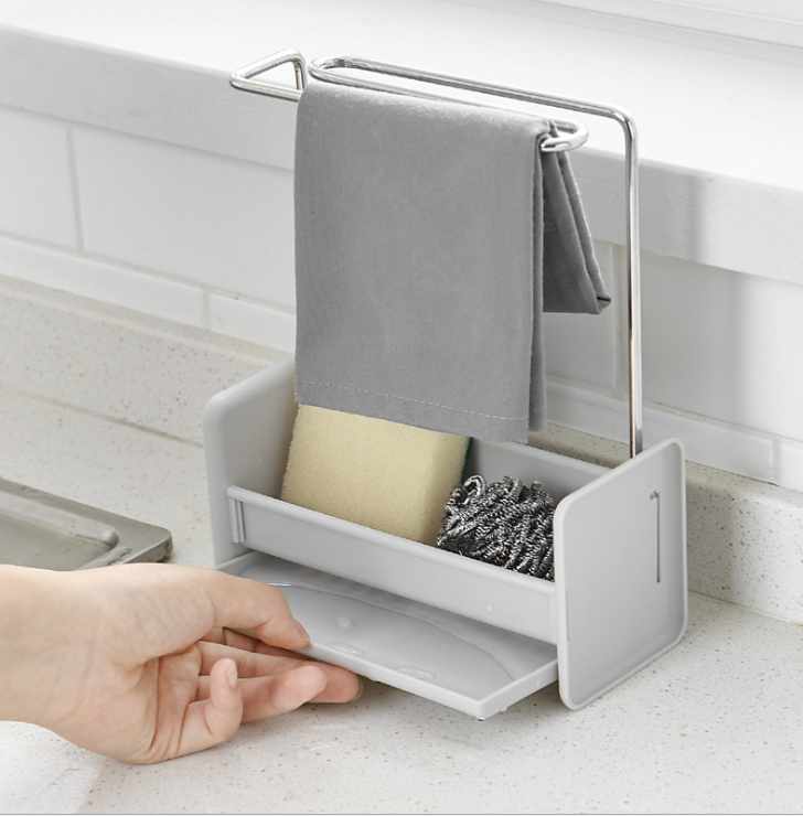 Multi-functional stainless steel sink, draining rack, countertop, rag hanging rack, sponge cleaning ball storage rack, pool storage rack Item Picture