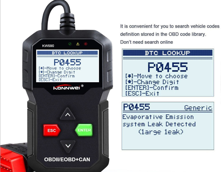 The KW590 car fault code detector scanner reports that the purchase of this product belongs to the merchant Specification image