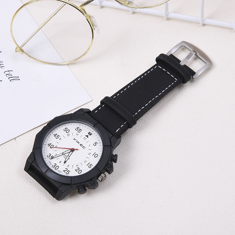 时尚休闲初中生防水男表皮带百搭韩版石英机芯大表盘手表男细节图