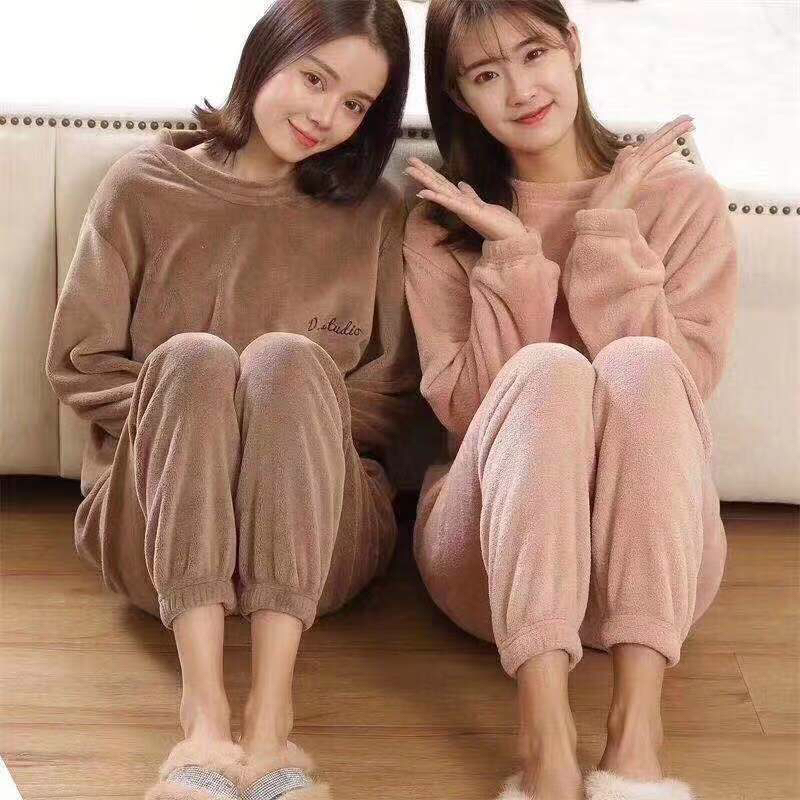 Winter women's wear fairy warm-up suit coral velvet loose-fitting pajama pants casual wear
