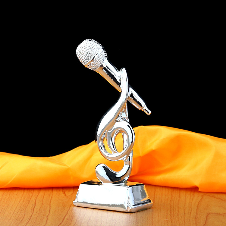 Golden microphone, resin handicraft, electroplated resin, Good Voice trophy, music singing competition award prizes Specification drawing