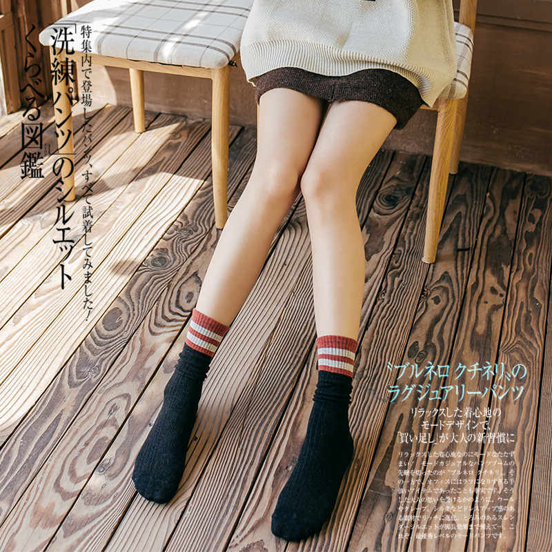 19纯色堆堆袜子女士中长筒秋冬小腿潮日系网红复古纯棉学院风细节图