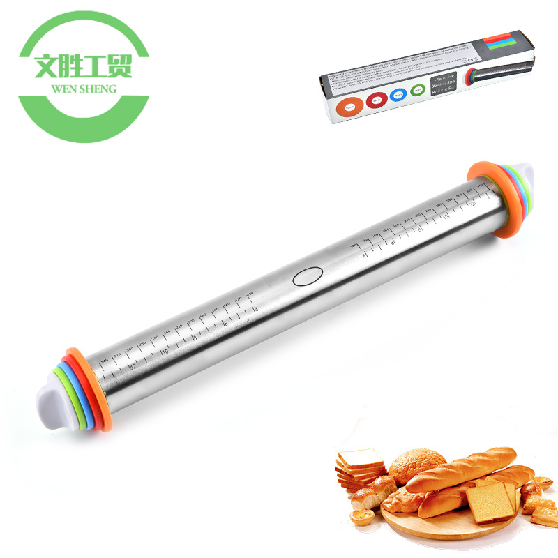 厂家直销可调厚度不锈钢擀面杖调节厚度刻度擀面棍面皮料揉面工具