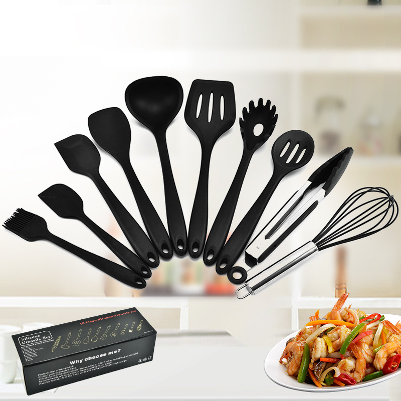 亚马逊热销硅胶厨具套装厨房用具防烫耐高温不粘锅铲漏勺10件套