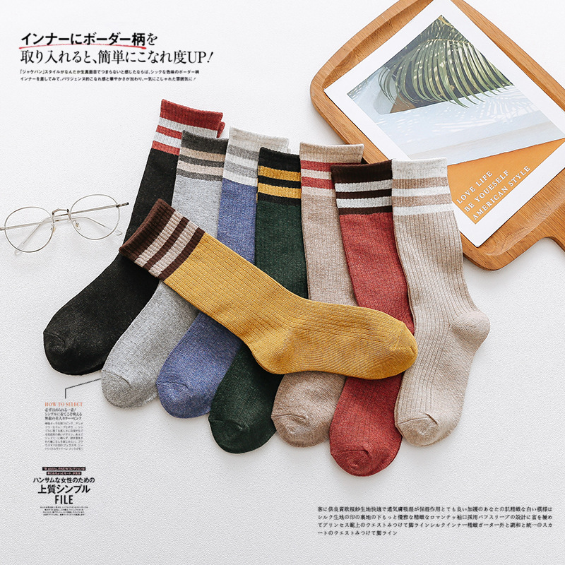 19纯色堆堆袜子女士中长筒秋冬小腿潮日系网红复古纯棉学院风产品图