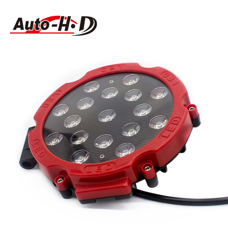 51W 7 Inch Round Led Work Light Inspection Light Work Light Engineering Vehicle Off-Road Light High-Power Red And Black Shell details Picture