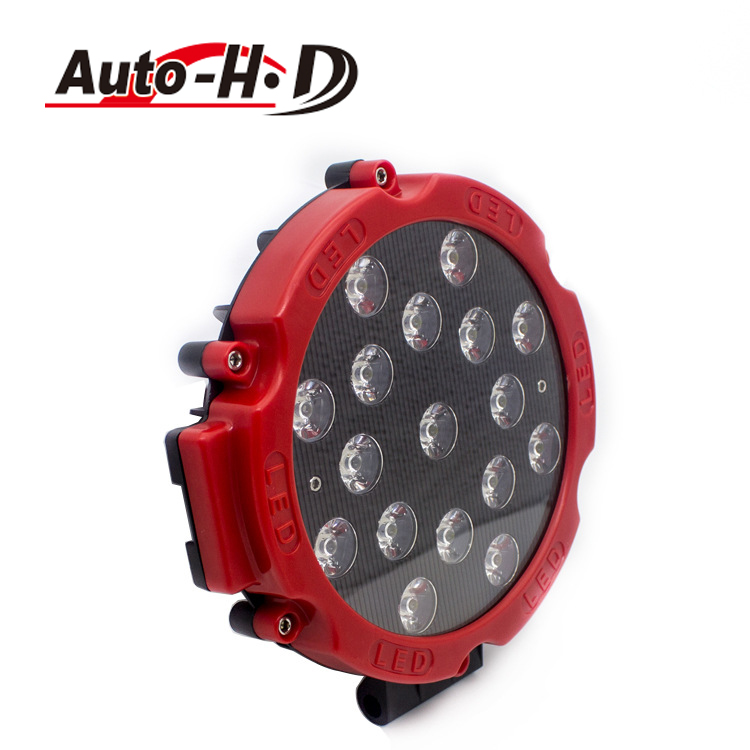 51W 7 Inch Round Led Work Light Inspection Light Work Light Engineering Vehicle Off-Road Light High-Power Red And Black Shell Item Picture
