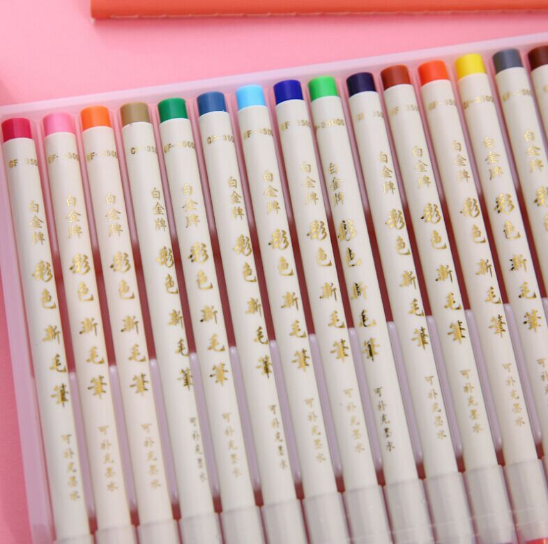 日本PLATINUM白金20色套装彩色新毛笔 小楷书法颜料笔 漫画软笔