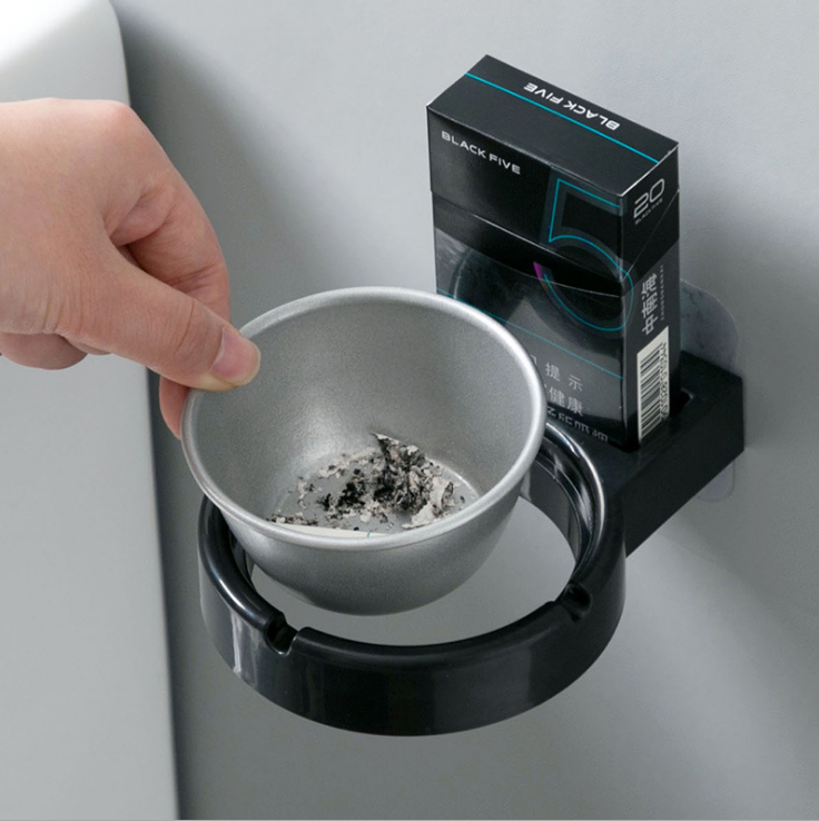 居家日用北欧风壁挂式烟缸香烟收纳架创意卫生间墙上不锈钢烟灰缸产品图