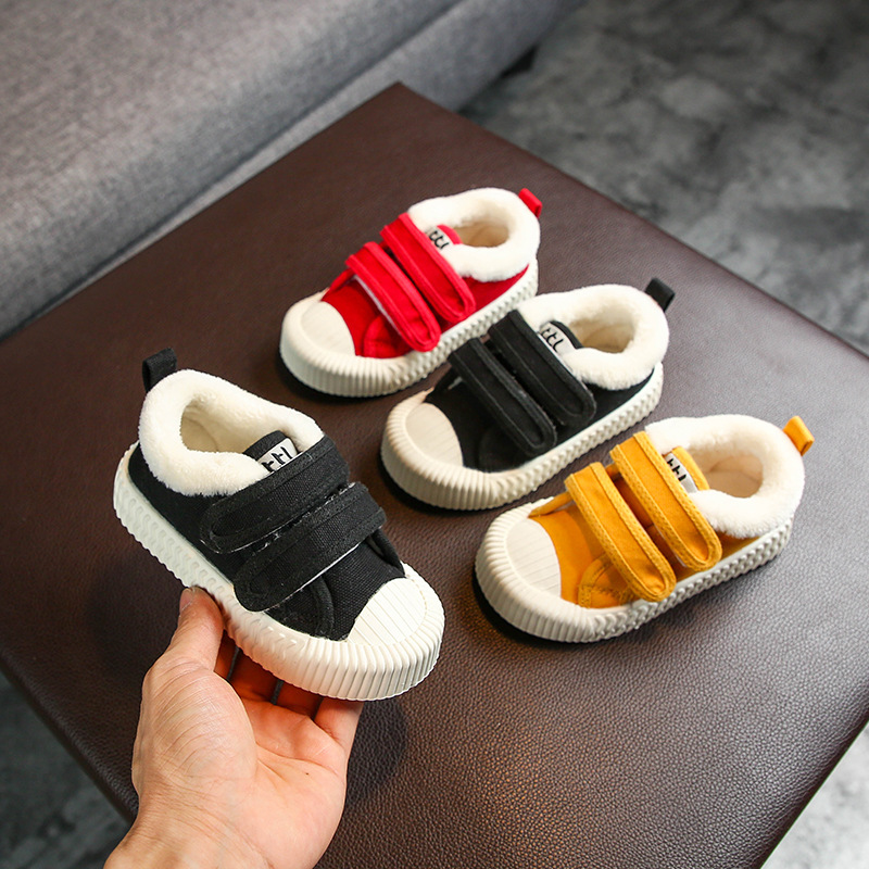 Meifang children's shoes new comfortable soft-soled canvas shoes fashion children's shoes Korean version plus velvet children's shoes warm casual shoes