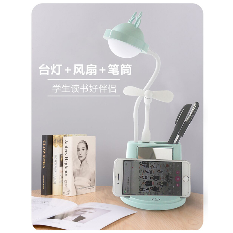 Cartoon reindeer multi-functional phone stand, touch USB pen holder, beauty mirror stand light, student desktop night light Specification image