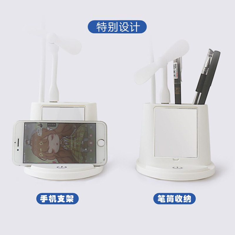 Cartoon reindeer multi-functional phone stand, touch USB pen holder, beauty mirror stand light, student desktop night light details Picture