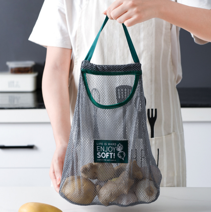 Kitchen vegetable storage net bags, household multi-purpose creative fruit wall-mounted bags, hanging onion and garlic storage bags