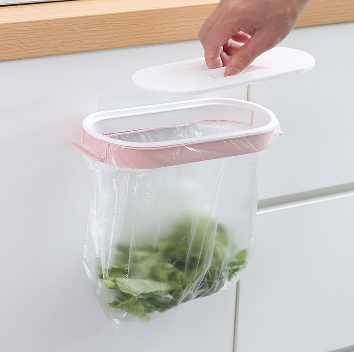 厨房壁挂垃圾袋收纳架 家用免打孔可挂式柜门塑料袋支架垃圾桶