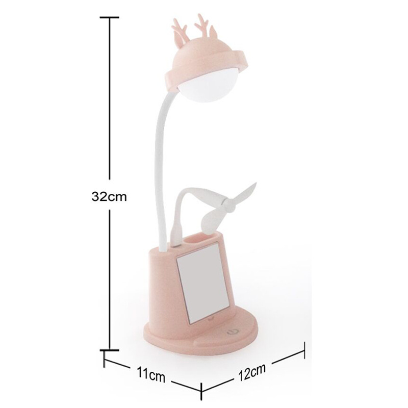 Cartoon reindeer multi-functional phone stand, touch USB pen holder, beauty mirror stand light, student desktop night light Item Picture