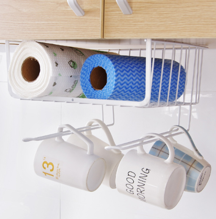 Wardrobe storage rack, metal shelving rack, organizing rack, kitchen cabinet bottom hanging rack, mezzanine hanging basket, wall-mounted storage rack Application Scenario