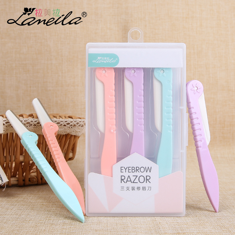 Lamella three decoration eyebrow knife beauty salon professional stainless steel eyebrow scraper folding eyebrow knife A0369 full figure