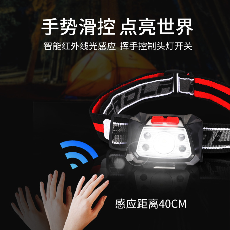 感应头灯强光USB充电防水led头戴维修夜钓鱼灯亚马逊跨境爆新款