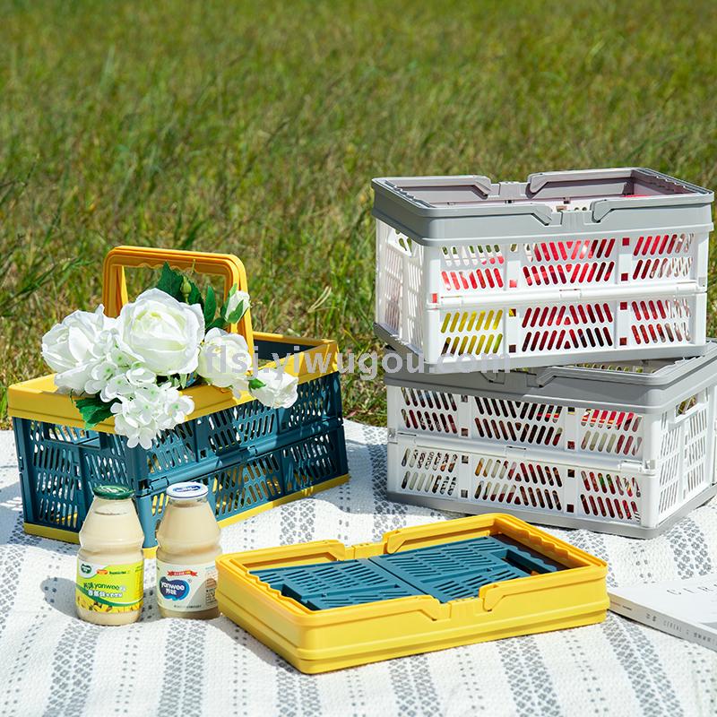 Outdoor folding storage basket, multi-functional storage basket, hand-held basket, vehicle-mounted storage basket, PP plastic Specification image