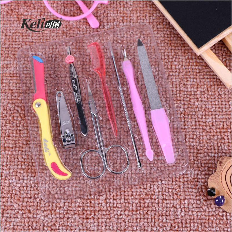 KELI Keli Multi-functional Manicure Eyebrow 8-piece set stainless steel nail clipper Eyebrow knife Brow Brush dead skin fork 159 Item Picture