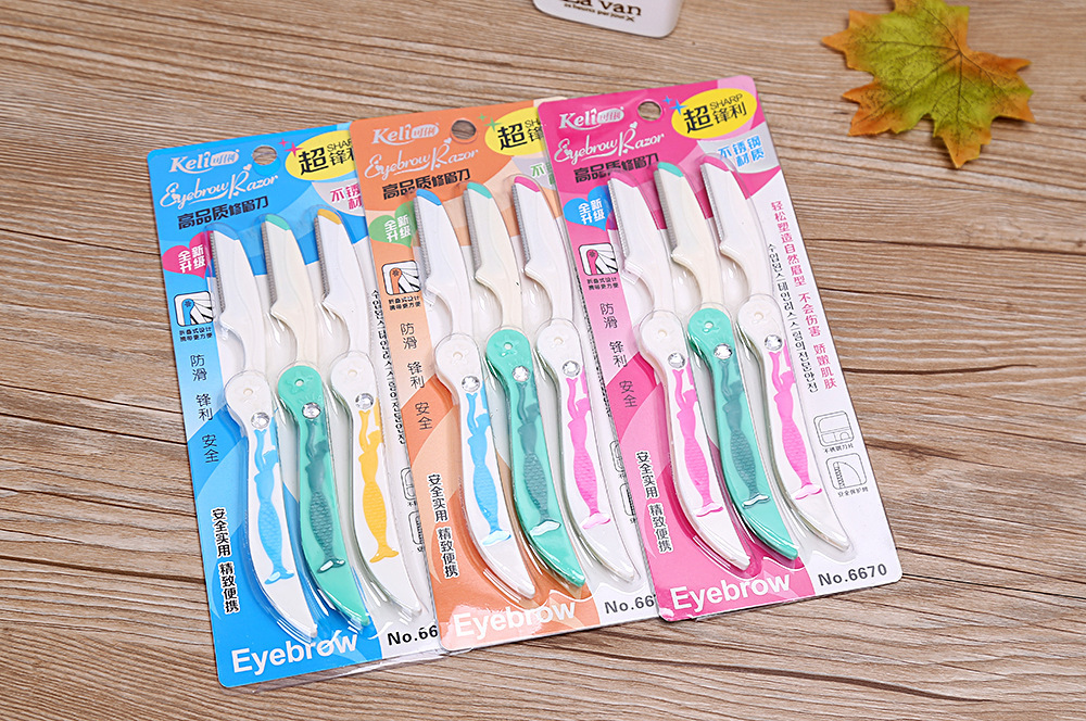 Keli Eyebrow Razor 6670 stainless steel foldable protective net 3 eyebrow razor set makeup tools details Picture