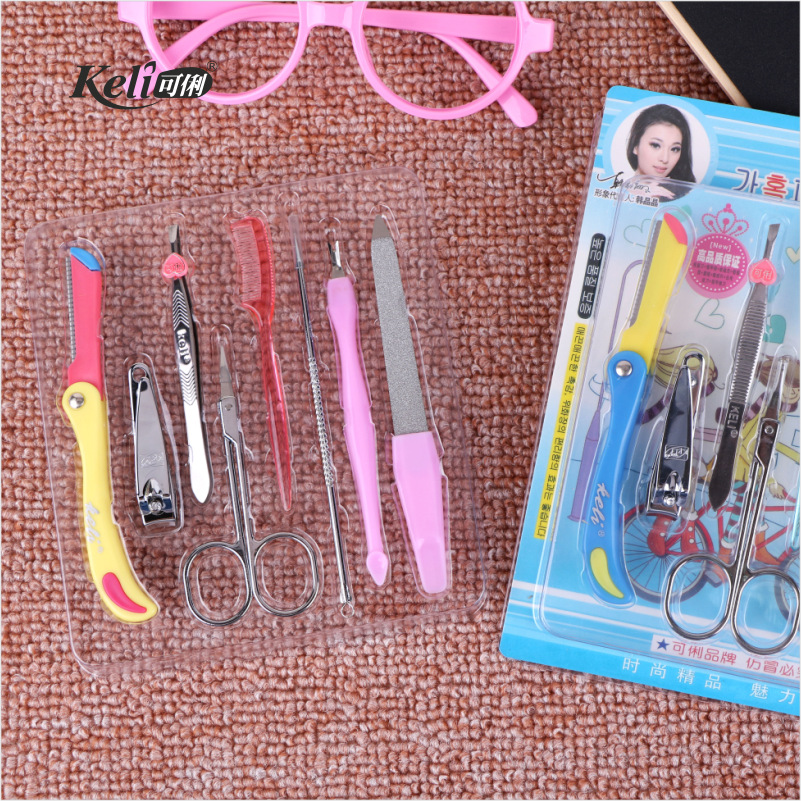 KELI Keli Multi-functional Manicure Eyebrow 8-piece set stainless steel nail clipper Eyebrow knife Brow Brush dead skin fork 159 Application Scenario