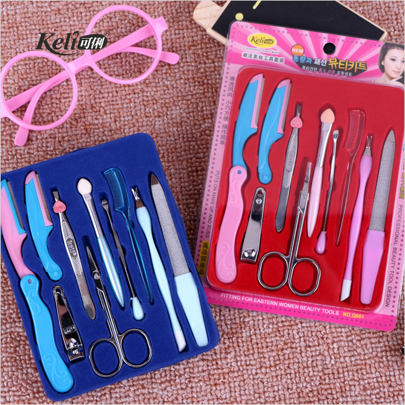 KELI Keli Professional Beauty Products and Tools for Nail and Eyebrow Shaping 9-piece Set, Eyebrow Shaping knife, eyebrow clip, File Q001 Application Scenario