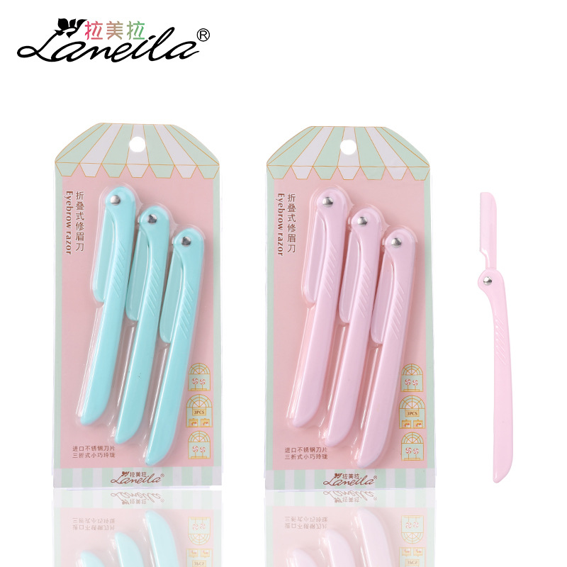 Lamella three-piece folding eyebrow razor Macro sharp stainless steel eyebrow razor for women Eyebrow Razor A0878 details Picture