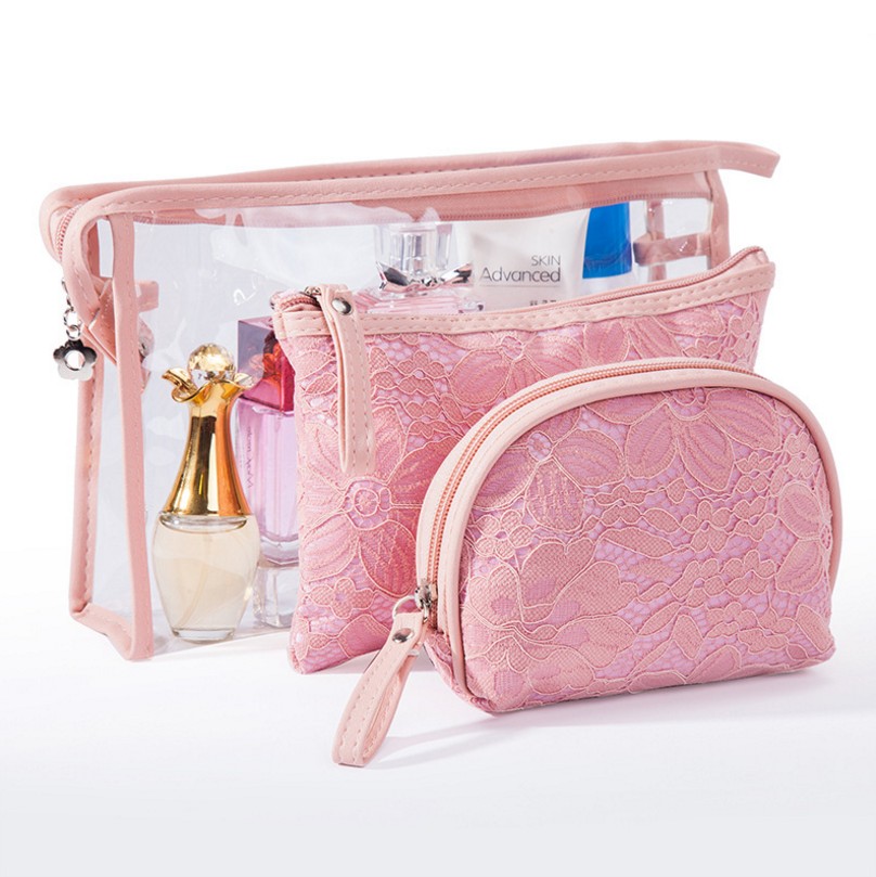 Lace makeup bag PVC three-piece cosmetic storage bag toiletry bag storage bag set thumbnail