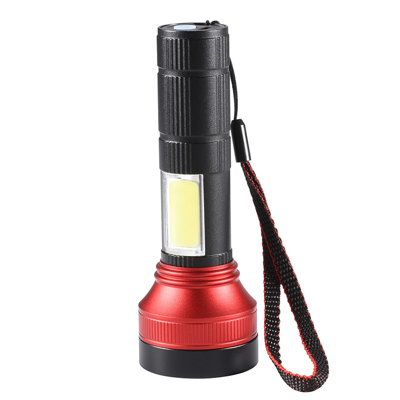 USB充电带COB侧灯铝合金强光手电筒 户外照明便携多功能手电筒
