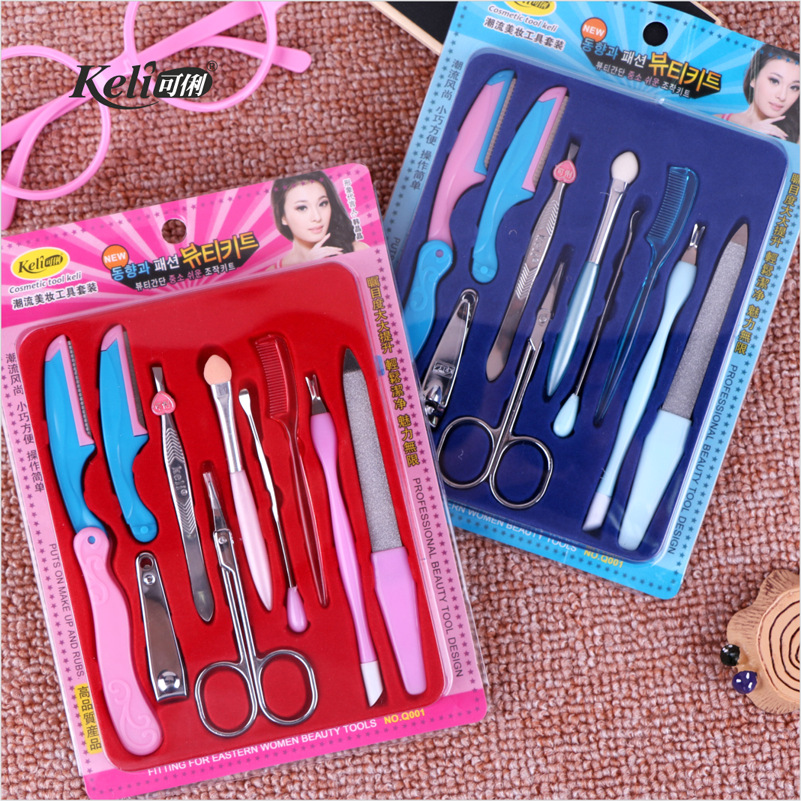 KELI Keli Professional Beauty Products and Tools for Nail and Eyebrow Shaping 9-piece Set, Eyebrow Shaping knife, eyebrow clip, File Q001 Item Picture