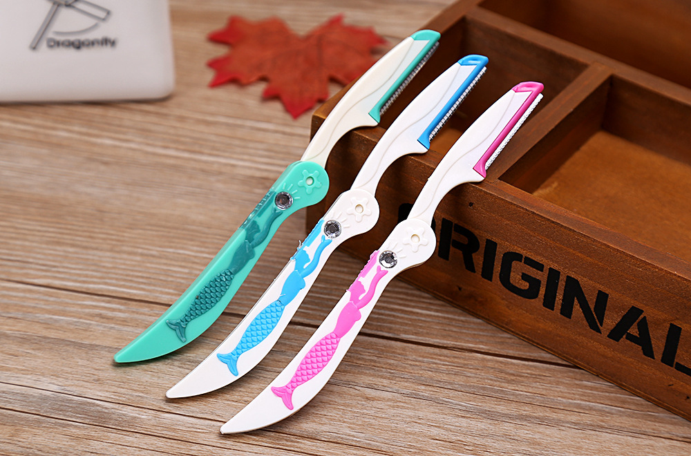 Keli Eyebrow Razor 6670 stainless steel foldable protective net 3 eyebrow razor set makeup tools Item Picture