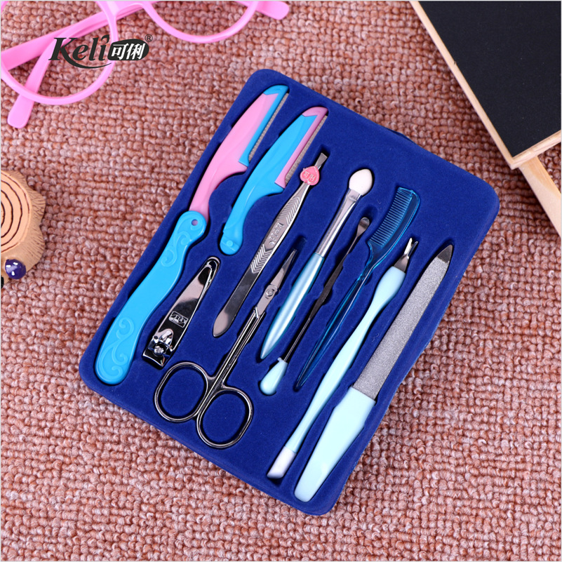 KELI Keli Professional Beauty Products and Tools for Nail and Eyebrow Shaping 9-piece Set, Eyebrow Shaping knife, eyebrow clip, File Q001 Specification image