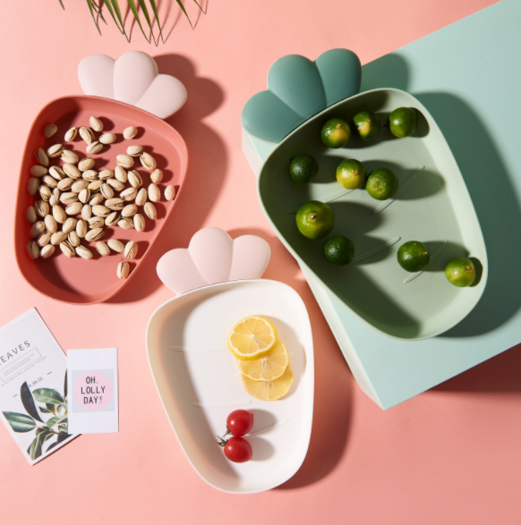 家居水果呆萌萝卜果盘分格干果盘北欧风纯色水果盘零食小吃碟细节图