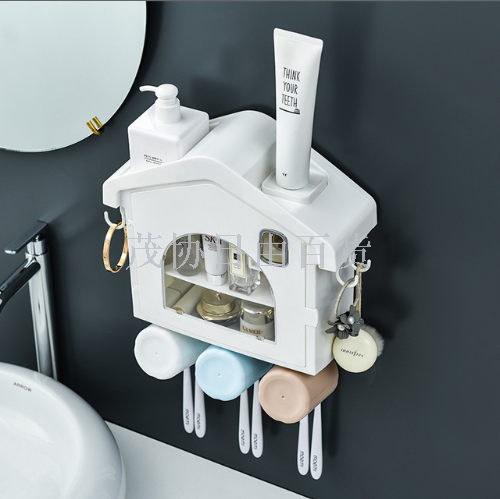 The new toothbrush holder squeegees the toothpaste, the toiletries, the storage holder hanging on the wall, the mouthwash holder without holes