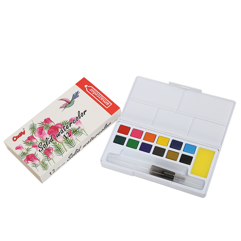 厂家直销学生用水彩颜料可水洗固体画盒手绘入门便携水粉盒批发白底实物图
