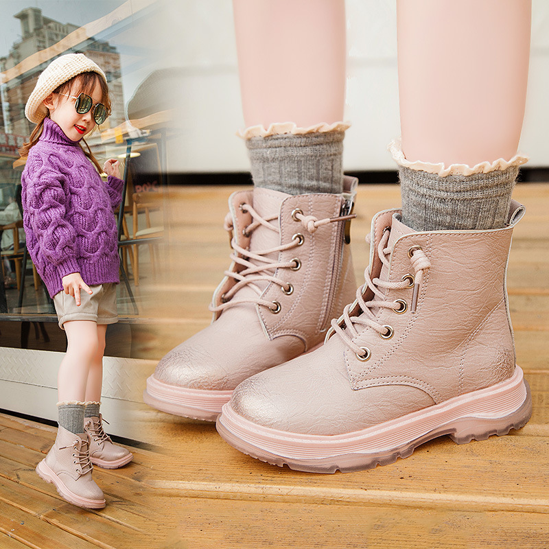2019 New Girl Martin boots autumn-Winter British style boy's cotton boots children with velvet ankle boots cotton leather boots
